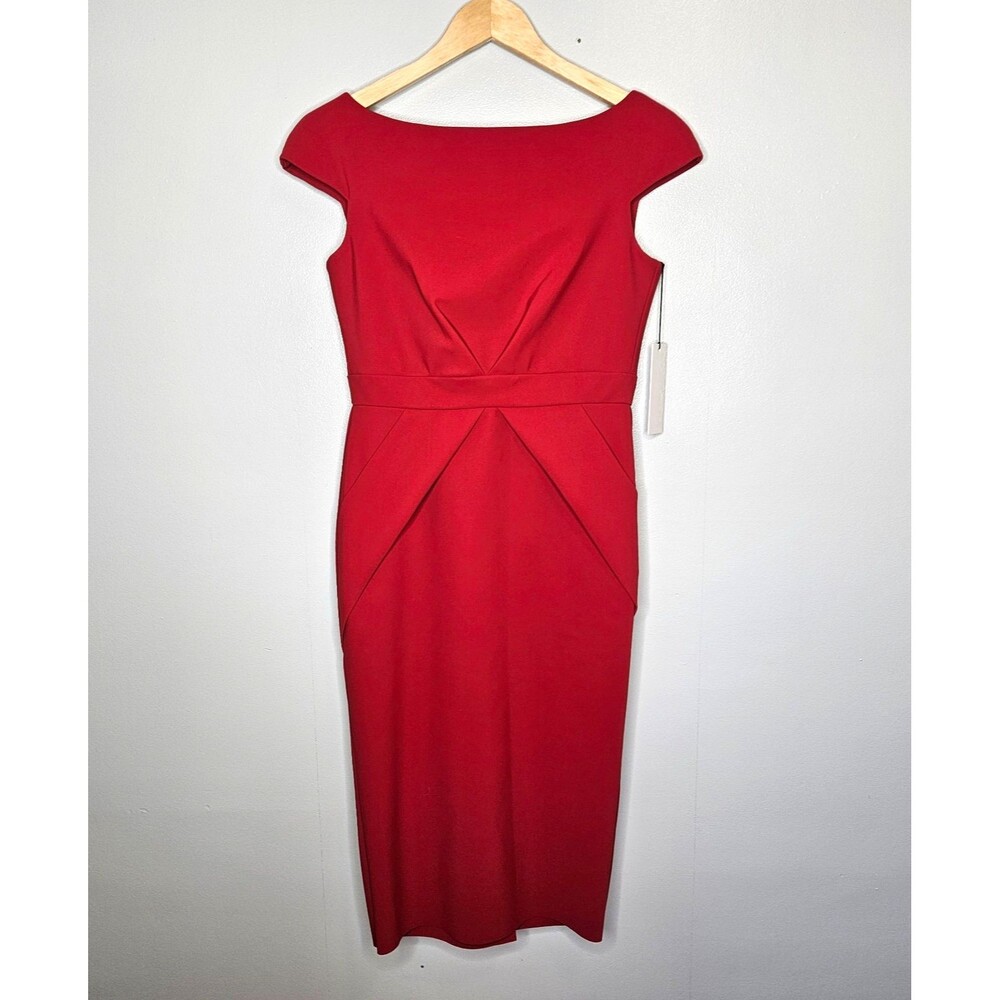GRETA CONSTANTINE Lagos Dress Large Red Cap Sleeve Sheath Polyamide Stretch NWT